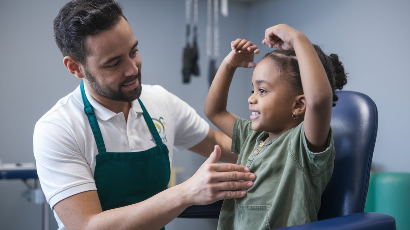 Therapist working with a child during a children's physiotherapy session